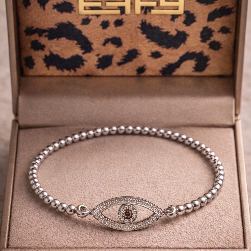 Effy 925 Sterling silver Beaded Bracelet Natural diamond Evil Eye Accent Gift